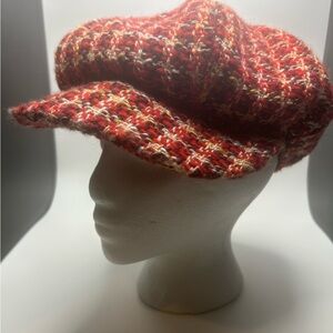 Tweed  beret red and gold